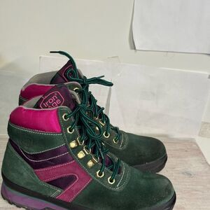 Green and Pink Ankle Boots with Sturdy Rubber Sole size 8 by Iron Age